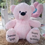 Light Pink Bear 30cm – 80th Birthday Personalised Message on Feet