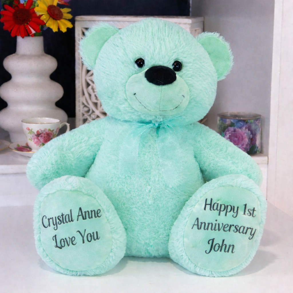 Mint Bear 30cm Anniversary Personalised Message on Feet