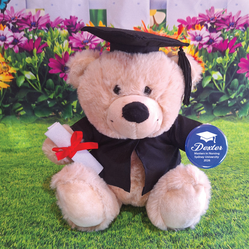 23cm Beige Bear Graduation Bear with Personalised Badge