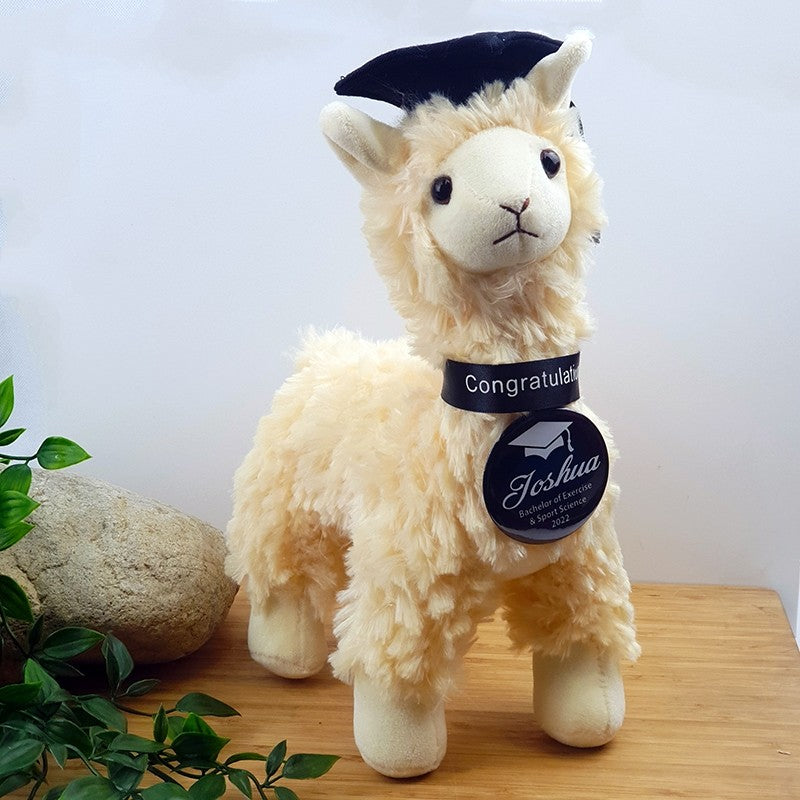 Personalised Graduation Llama Plush Toy with Message on Badge