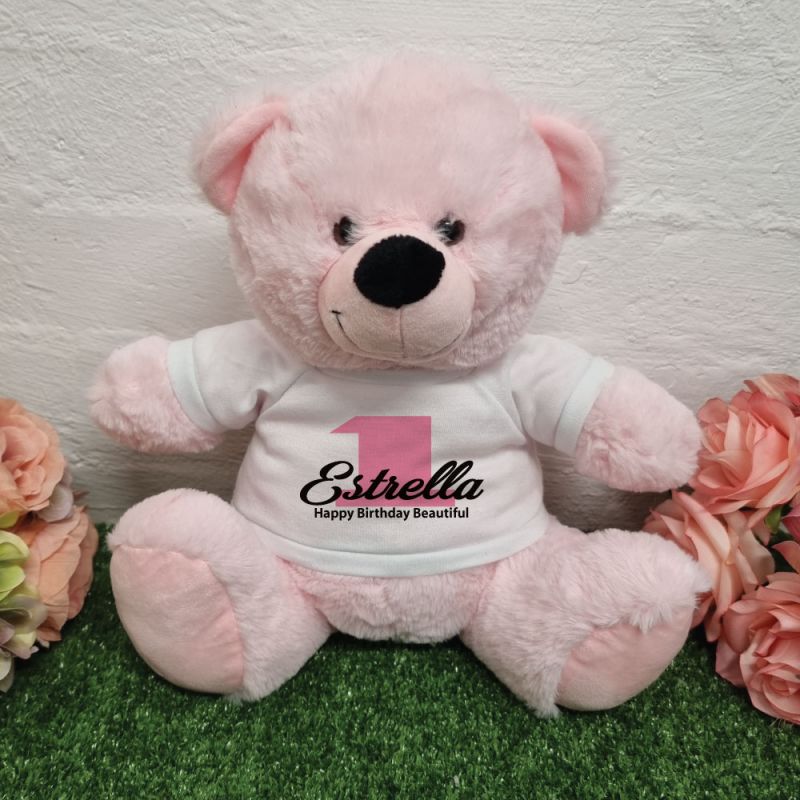 Light Pink Bear 30cm – Personalised 1st Birthday
