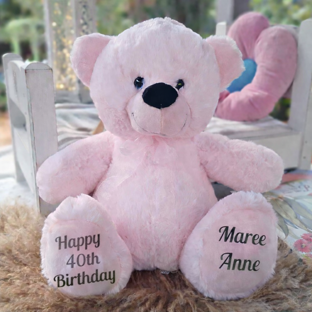40th Birthday Light Pink Bear 30cm – Message on Feet