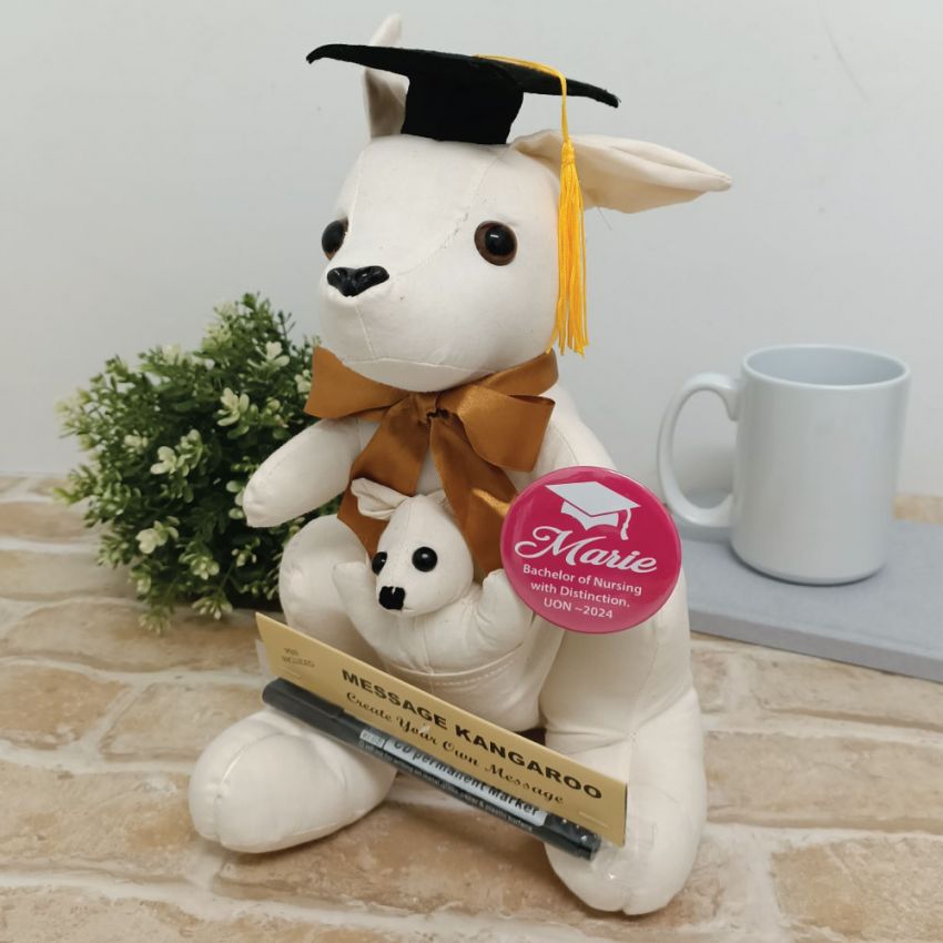 Signature Kangaroo with Graduation Hat and Personalised Badge – Graduation Personalised