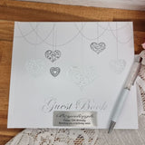 Personalised Guest Book White Silver Hearts 22x19.5cm – 13th Birthday