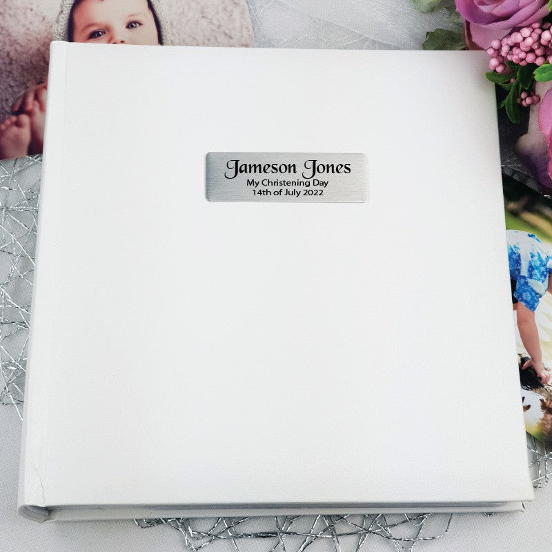 Christening Photo Album 200 Photo - White with Personalised Plaque