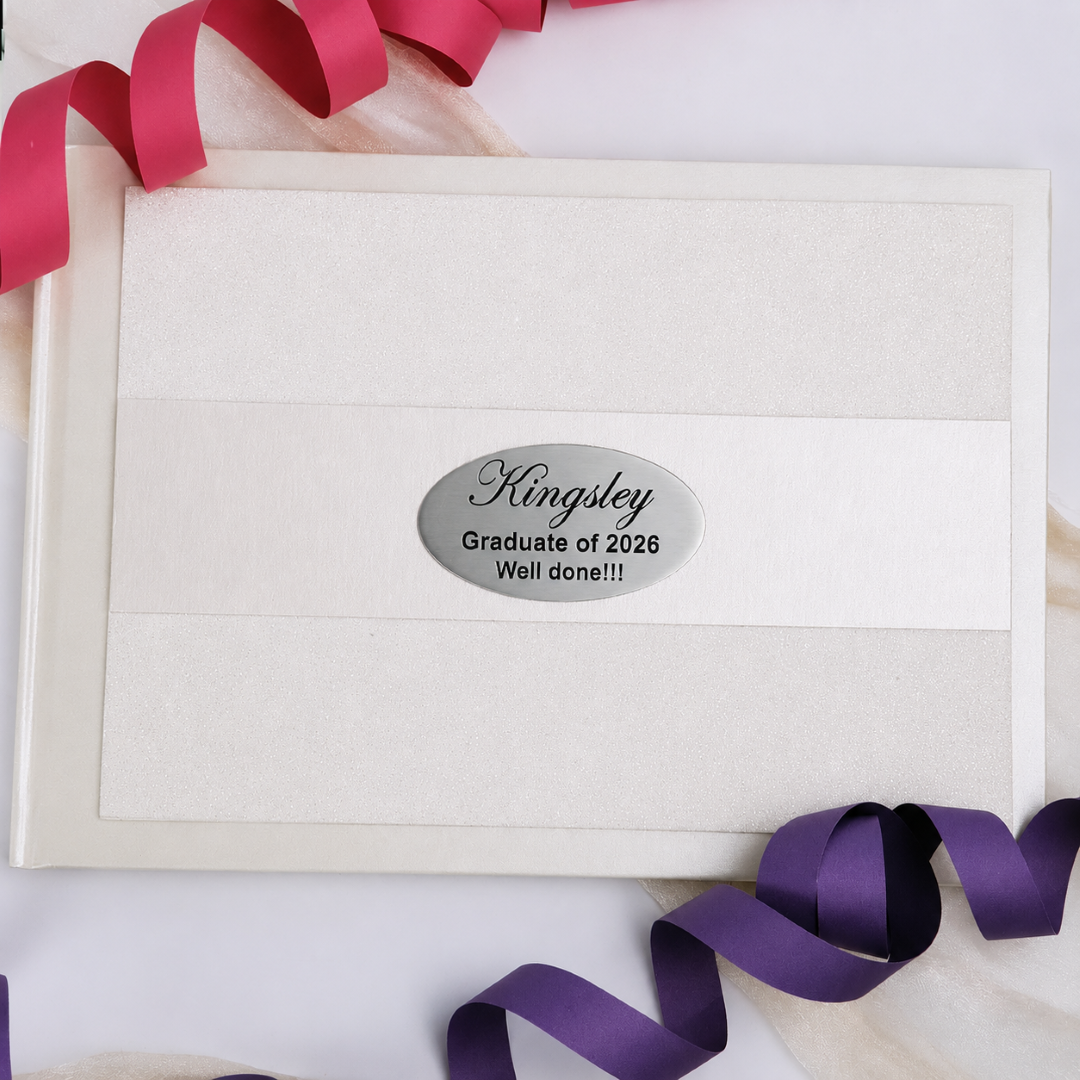 Personalised Cream Glitter Graduation Guest Book with Custom Plaque