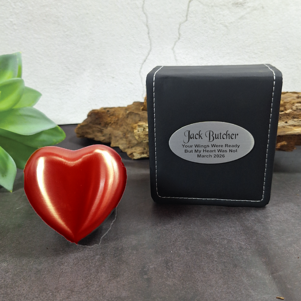 Memorial Heart Red Urn 70mm Pet Urn with Plaque Message