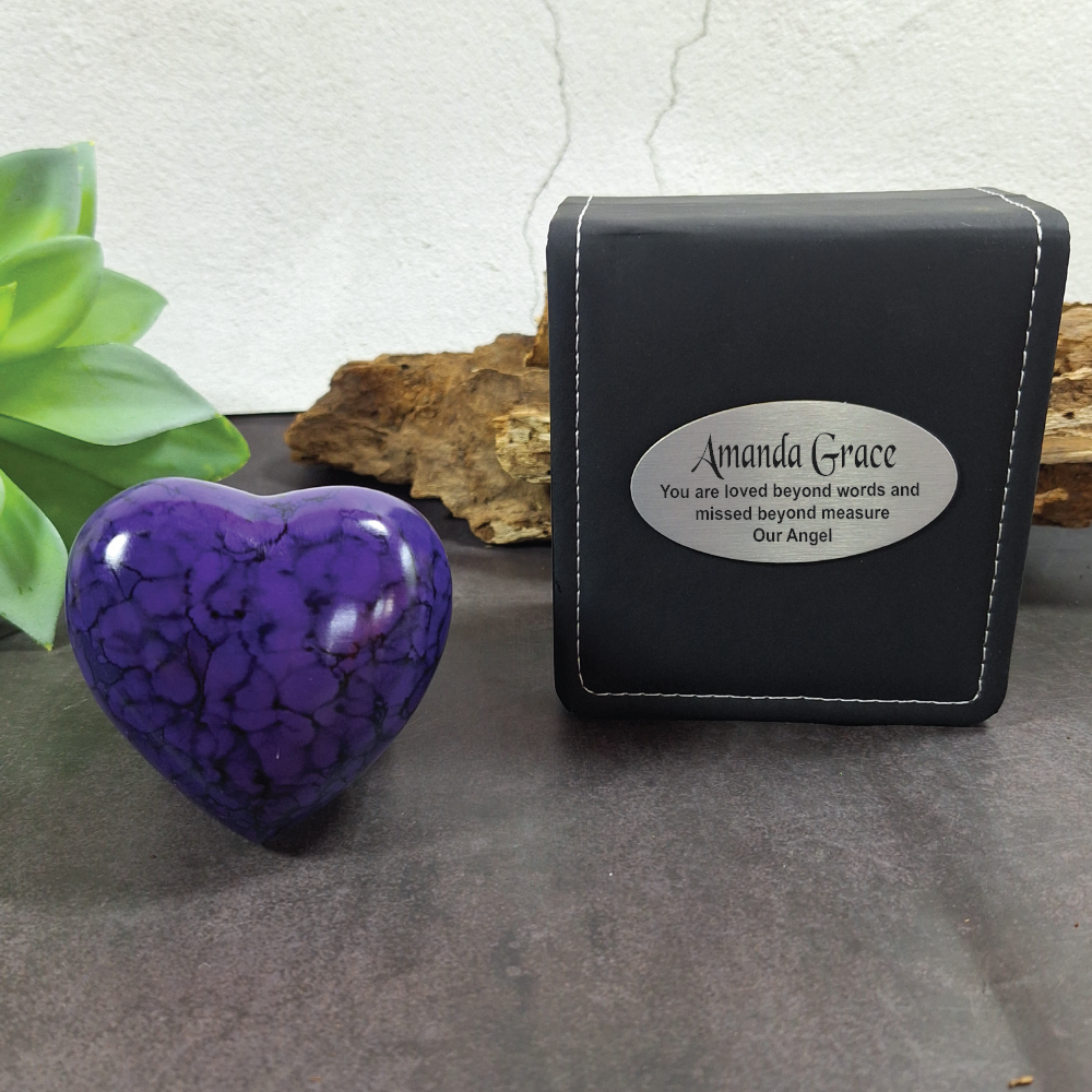 Memorial Heart Purple Urn 70mm Purple Urn – Personalised Plaque