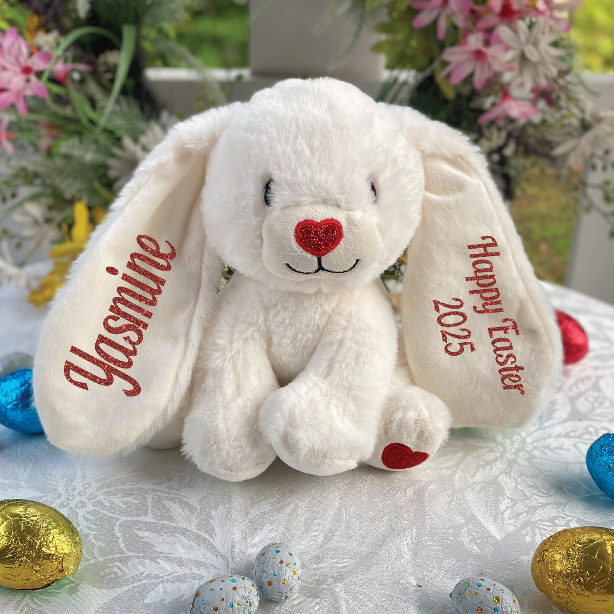 Easter White Bunny Love Plush with Message on Ears