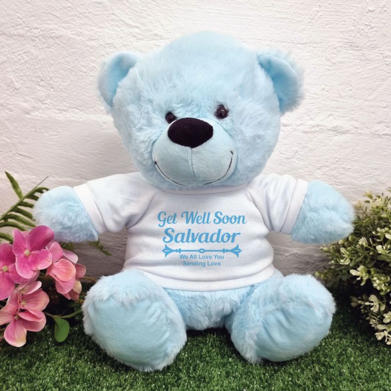 Light Blue Bear 40cm Get Well Soon Personalised Message on Shirt