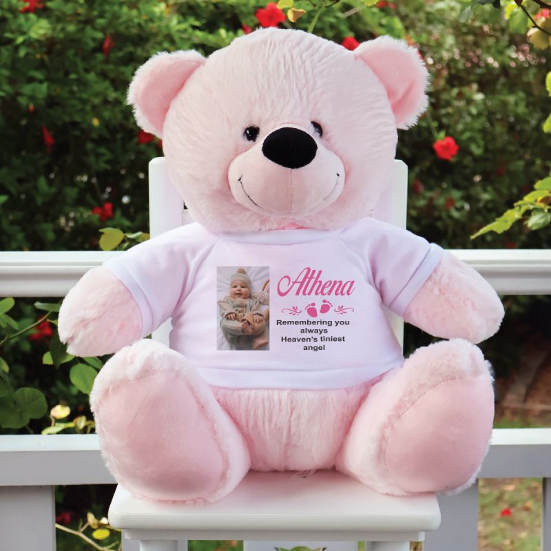 Personalised Memorial 40cm Light Pink Teddy Bear with Photo Shirt