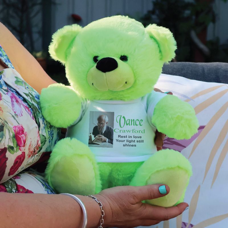 Personalised Memorial 30cm Lime Teddy Bear with Photo Shirt