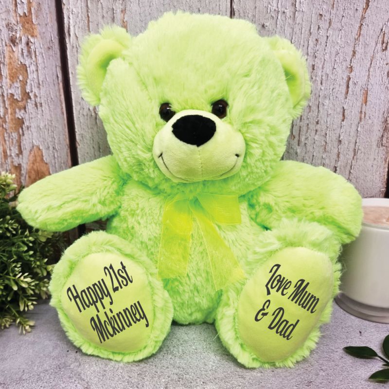 Lime Bear 30cm 21st Birthday Personalised Message on Feet