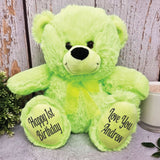 Lime Bear 30cm Personalised 1st Birthday Message on Feet