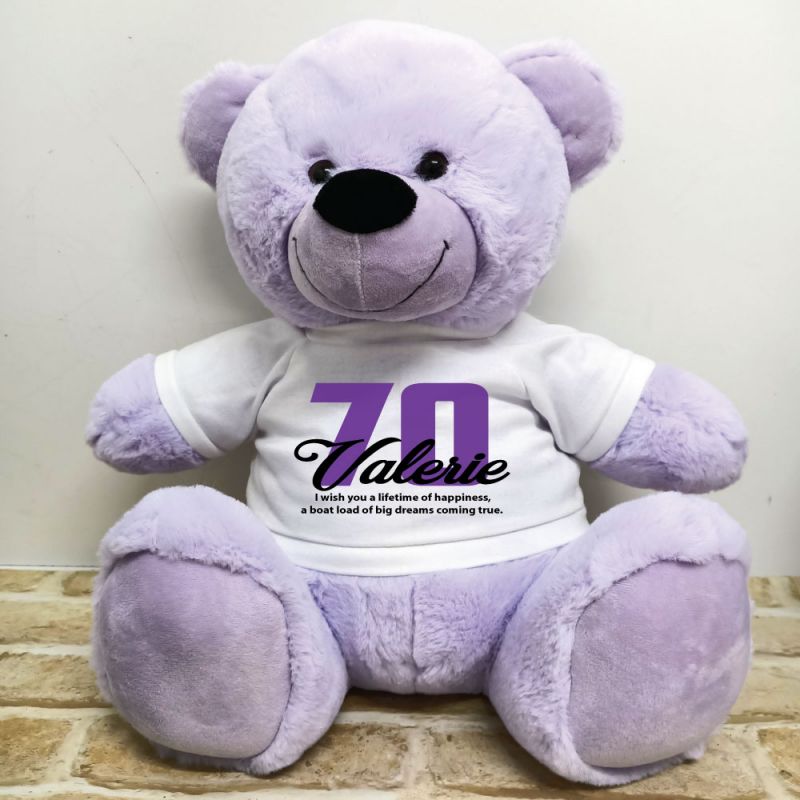 Lavender Bear 40cm – 70th Birthday Message on Shirt