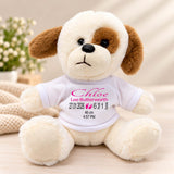 New Baby Birth Details – 20cm seated Personalised Dog with Printed T-Shirt