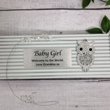 Personalised Suncatcher – Owl with Diamonte for Baby Girl