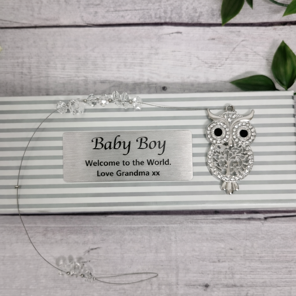 Baby Boy Personalised Suncatcher - Owl with Diamonte