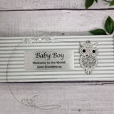 Baby Boy Personalised Suncatcher - Owl with Diamonte