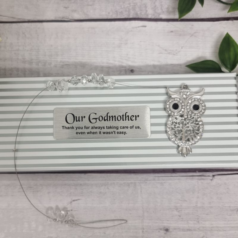 Personalised Owl with Diamonte Suncatcher – Godmother