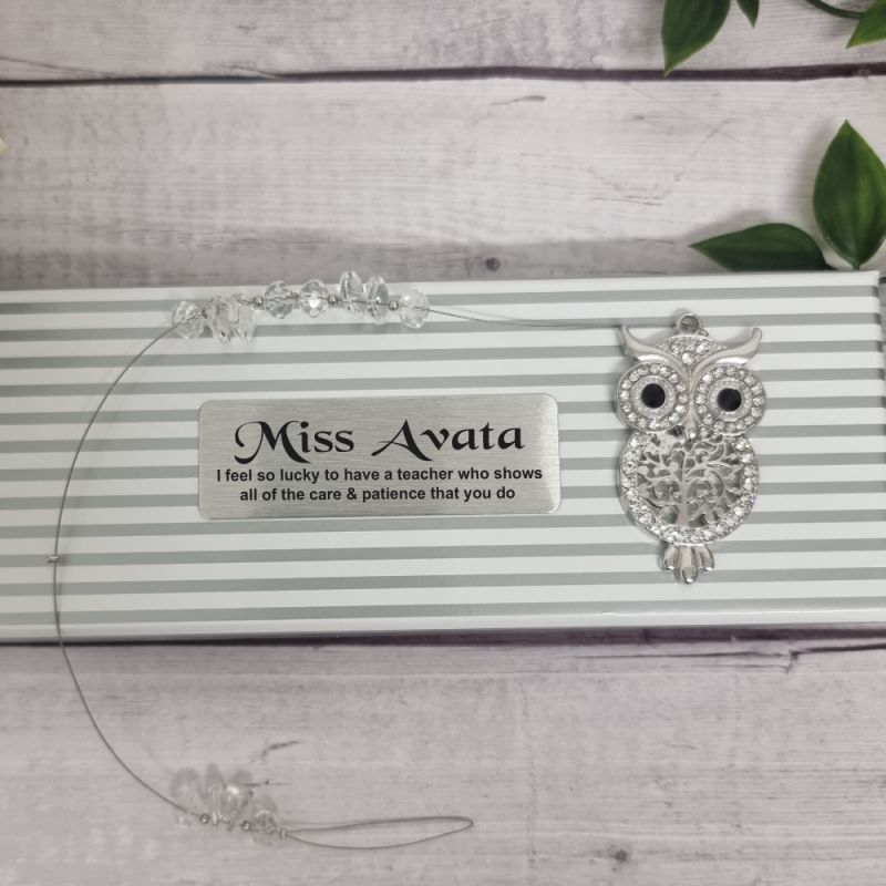 Personalised Owl with Diamonte Suncatcher – Teacher