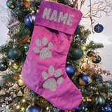 Christmas Stocking – Personalised Purple Velvet Paw Prints Design