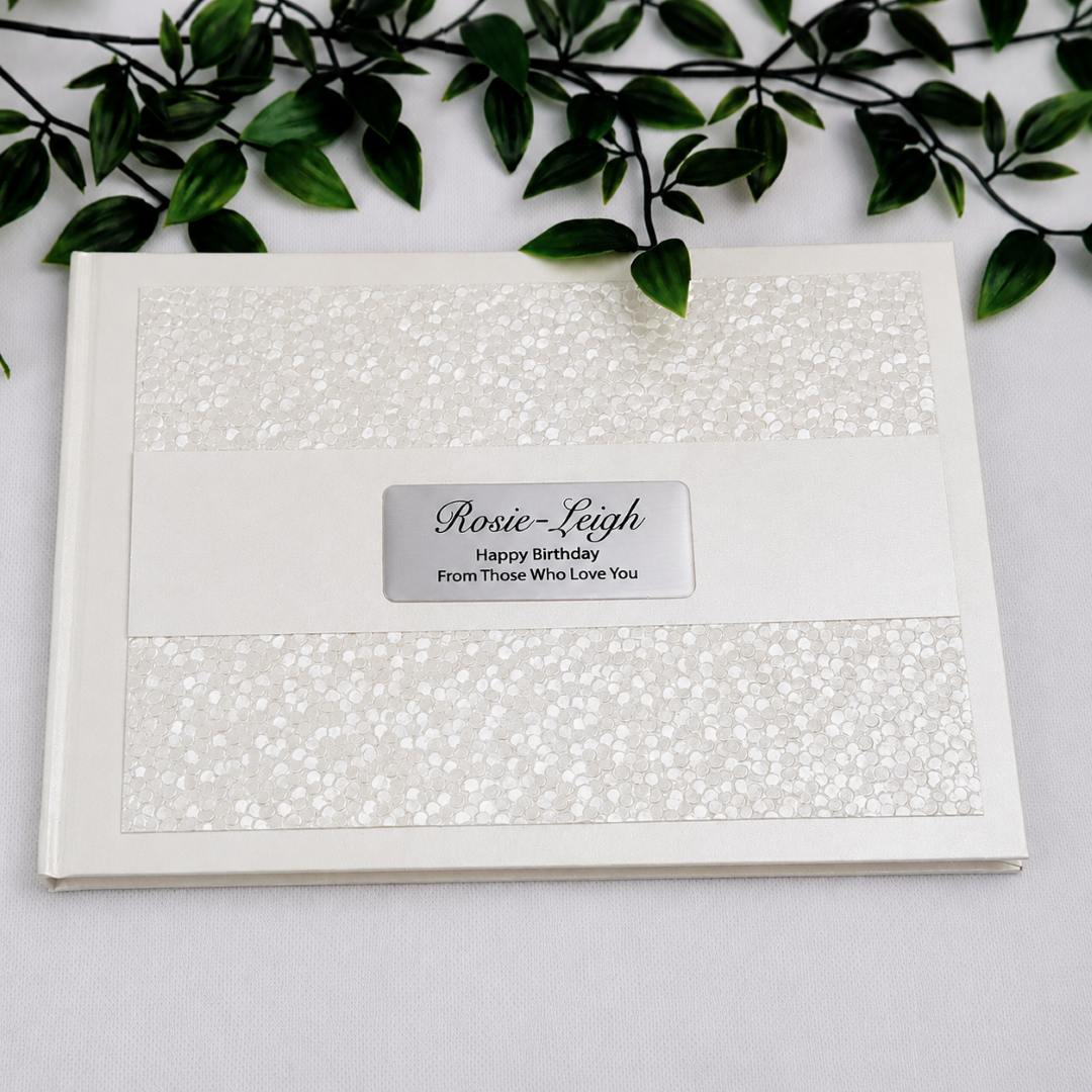 Personalised Cream Pebble Guest Book with Custom Plaque