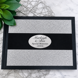Personalised Black & Silver Glitter Guest Book with Custom Plaque