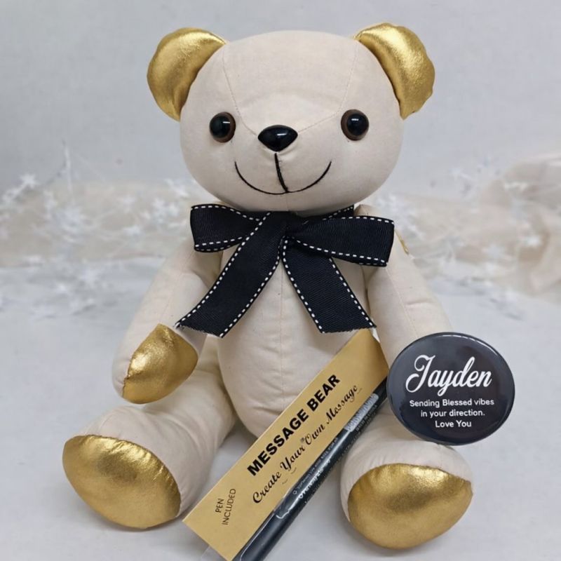 Personalised Gold Accents Signature Bear Graduation Gift with Badge Black Bow