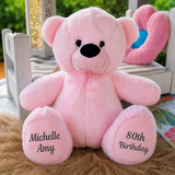 Light Pink Bear 40cm 80th Birthday Personalised on Feet