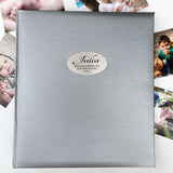 Silver Glamour Album 500 Photos  Naming Day Personalised Plaque Inscription