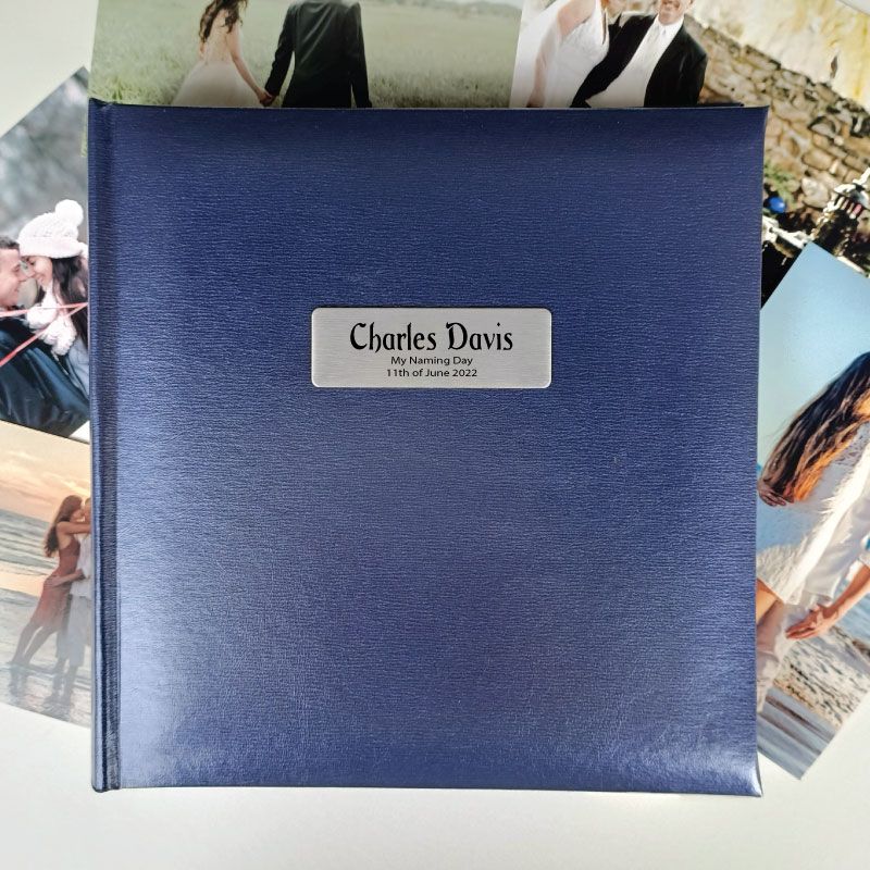 Blue Naming Day Memories Album 200 Photos with Plaque