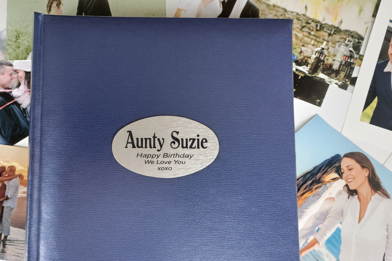 Blue Glamour Birthday Album 300 Photo with Personalised Plaque