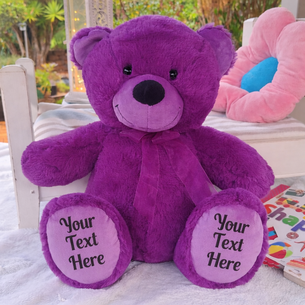 Purple Bear 30cm Birthday Personalised on Feet