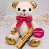 Signature Bear Coach Gold Ears/Pink Bow Personalised Badge
