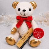 Signature Bear Gold Ears/Red Bow 1st Birthday Personalised Badge