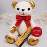 Signature Bear 90th Birthday Gold Ears/Red Bow  Personalised Badge