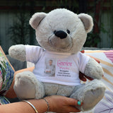 Personalised Memorial 30cm Silver Teddy Bear with Photo Shirt