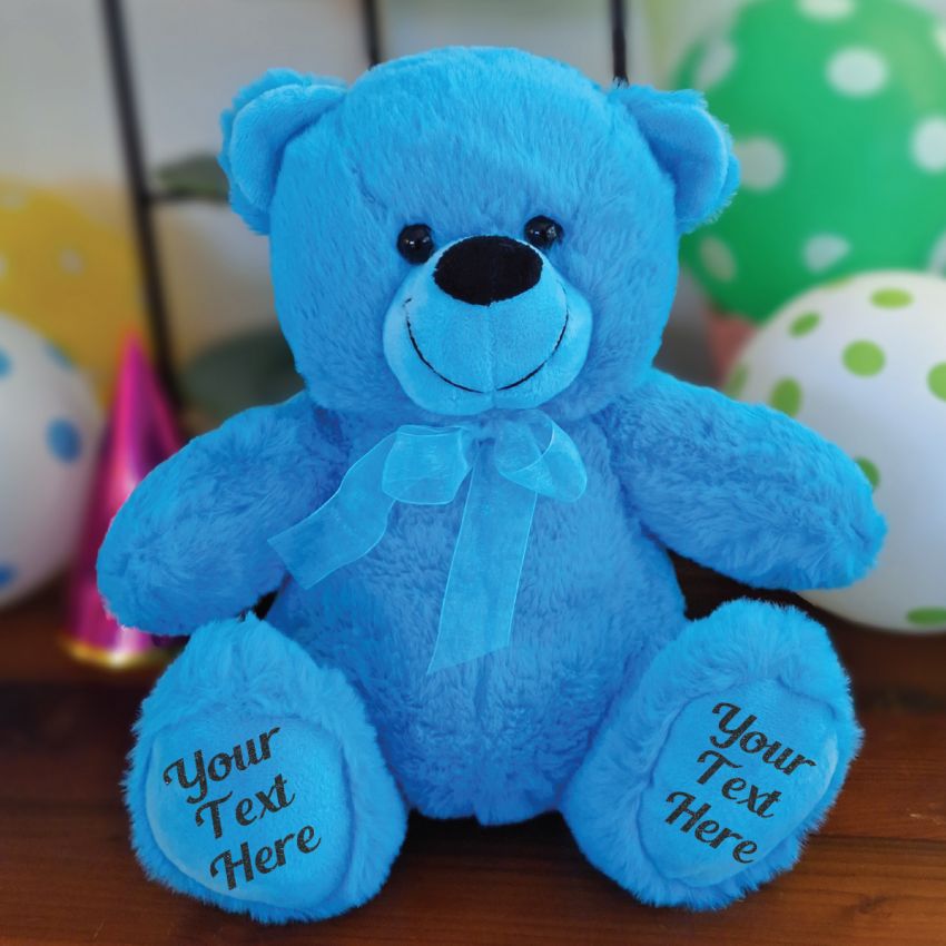 Bright Blue Bear 30cm with Message on Feet
