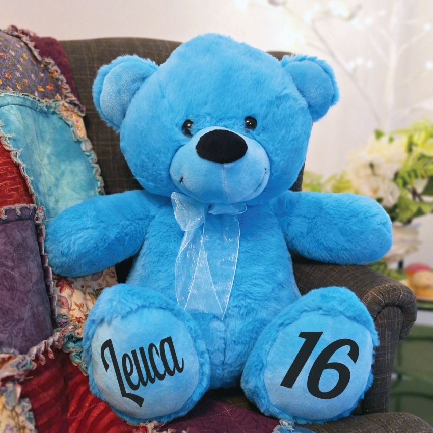 Personalised Bright Blue Bear 40cm 16th Birthday Feet Message
