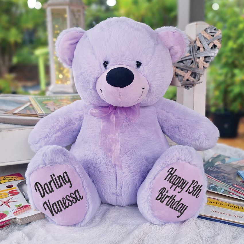 Personalised 30cm Lavender Bear for 13th Birthday – Message on Feet