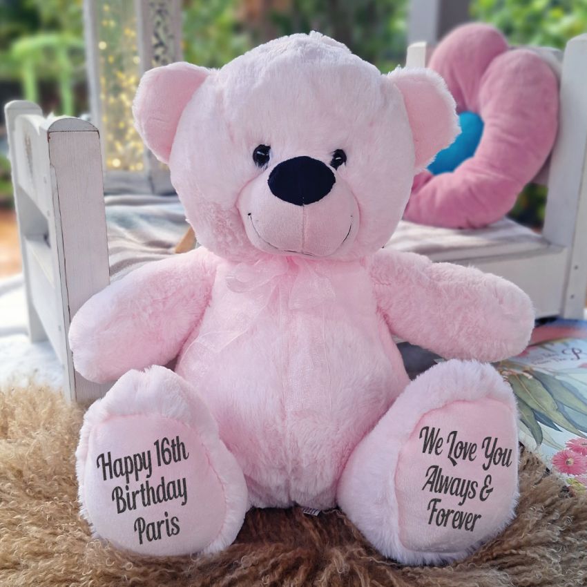 16th Birthday Light Pink 40cm Bear – Personalised Feet
