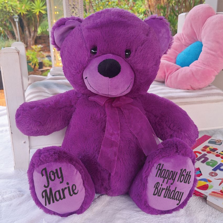 Personalised 30cm Purple Bear 16th Birthday Message on Feet