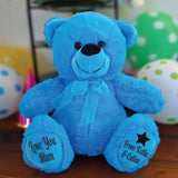 Bright Blue Bear 30cm Mothers Day Personalised Message on Feet