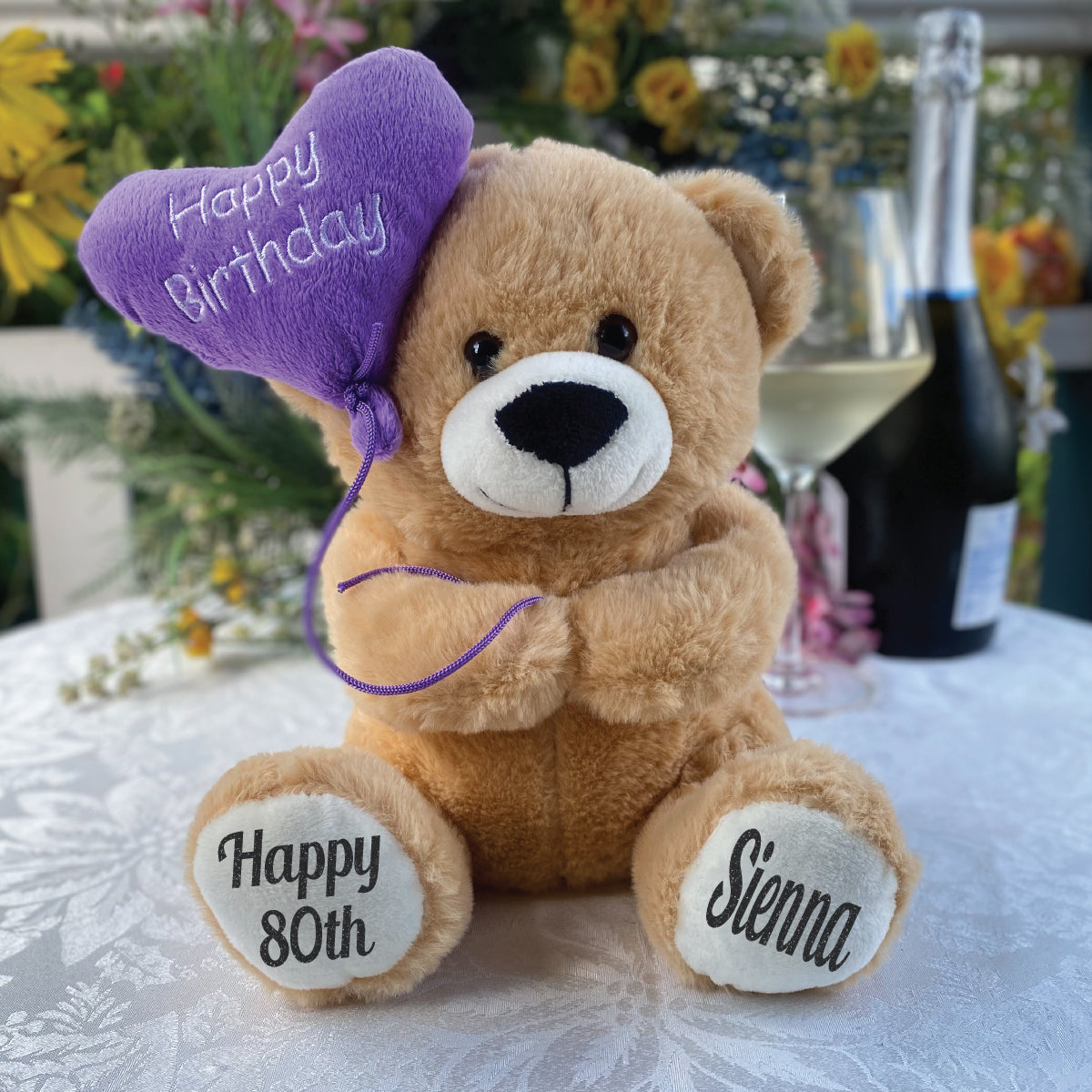 25cm Happy Birthday Balloon Bear – 80th Birthday with Message on Feet