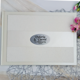 Personalised Cream Glitter Wedding Guest Book with Custom Plaque
