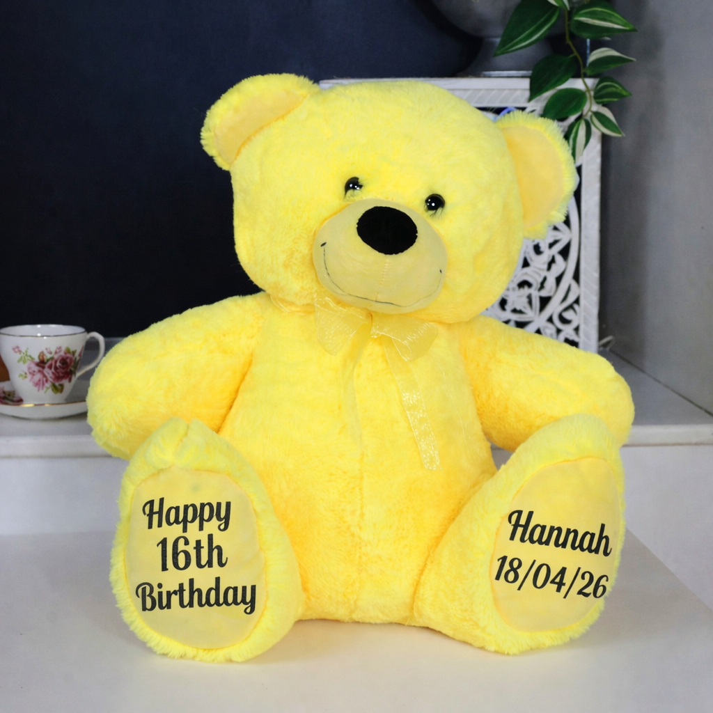 Personalised 30cm Yellow Bear 16th Birthday Message on Feet