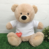 40cm Beige Zipper Bear 80th Birthday Personalised Shirt with Recorder Heart