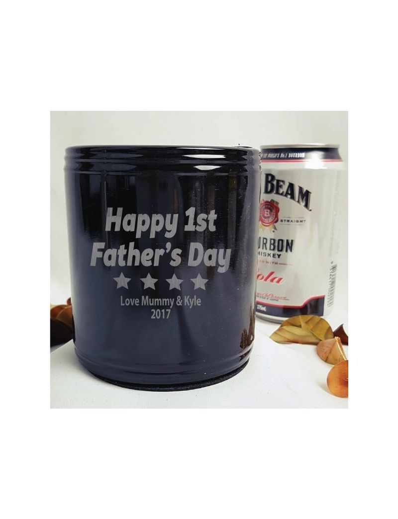 First Fathers Day Engraved Black Stubby Can Cooler 
