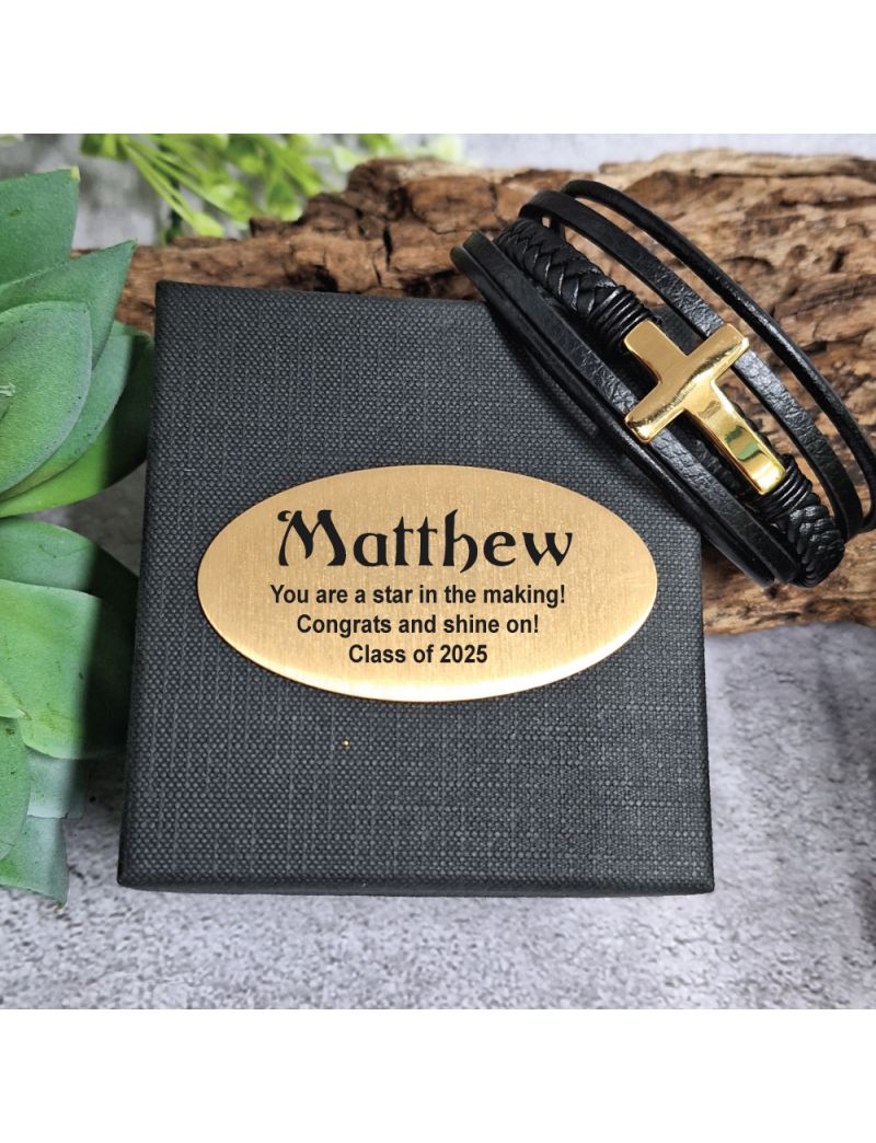 Gold Cross Stacked Bracelet In Graduation Box